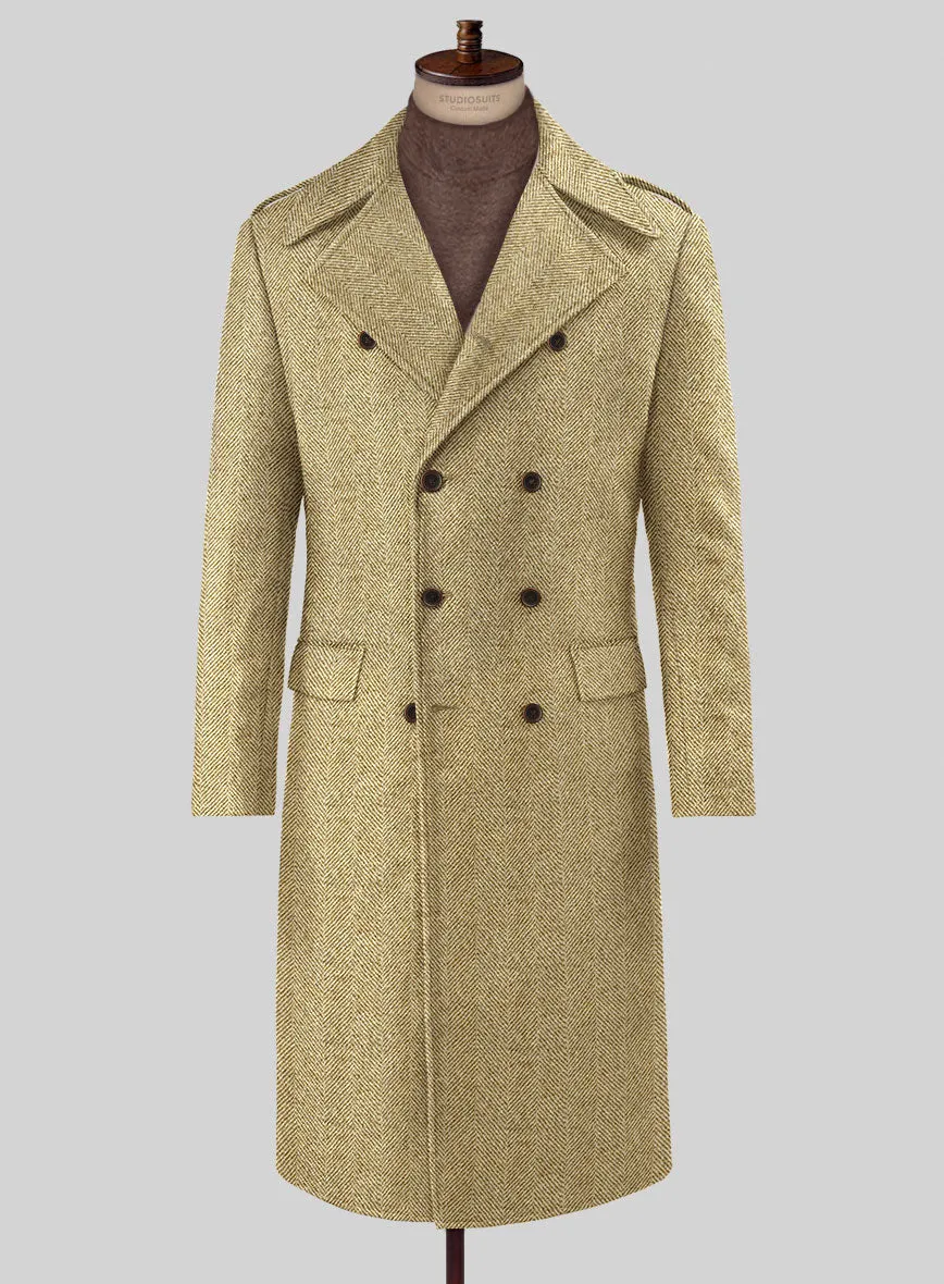 Highlander Heavy Beige Herringbone Tweed GQ Overcoat