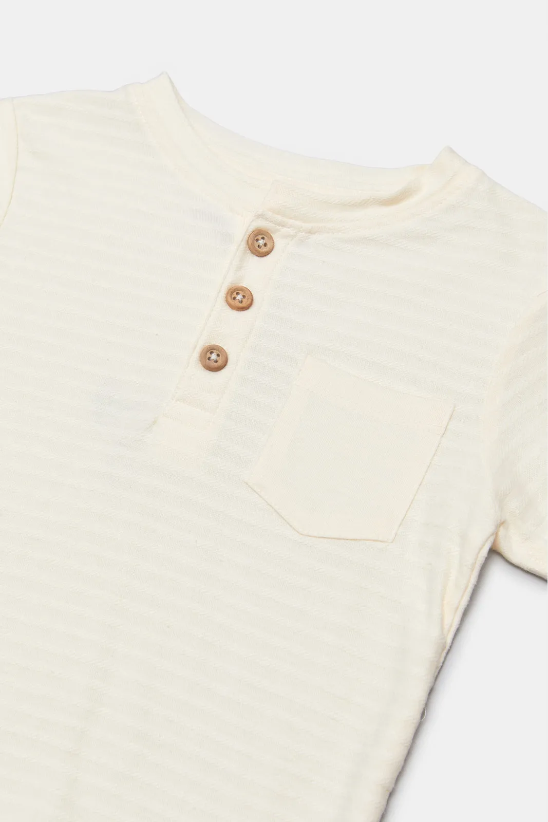 Infant Boys Cream Jacquard Henley T-Shirt