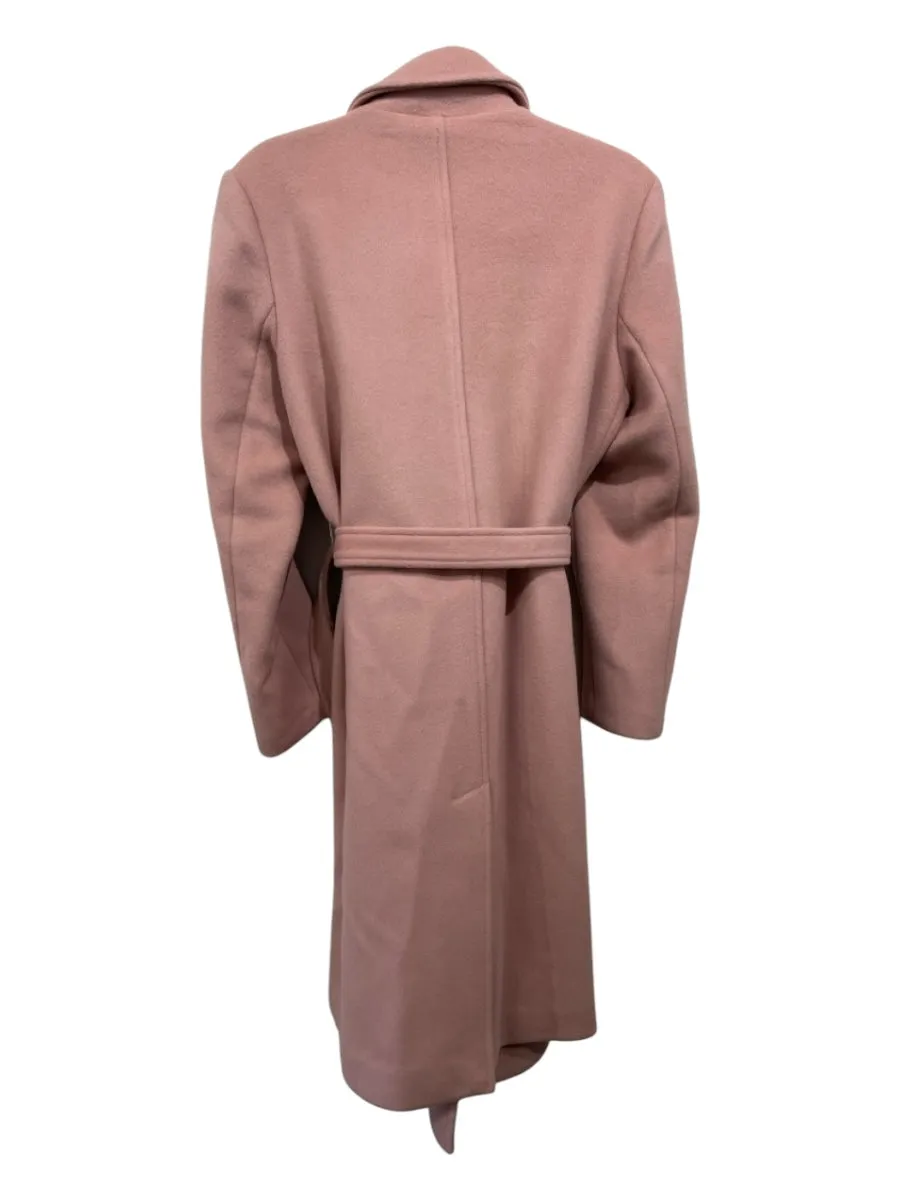 J Mclaughlin Size L Pink Wool Trench Sash Double Breasted Pockets Coat