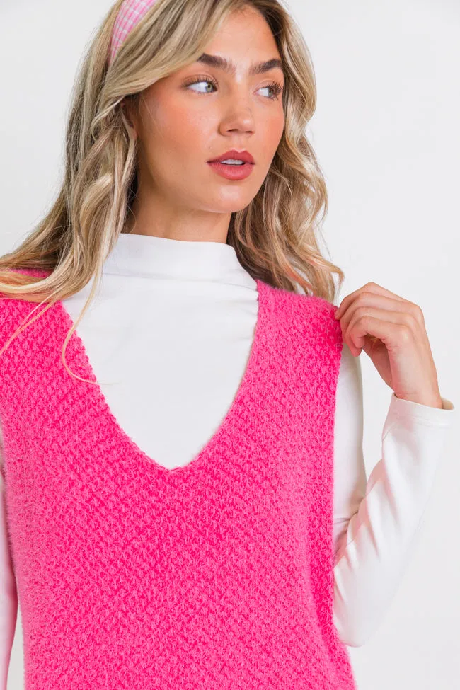 Keep Track Hot Pink Pocket Front Tank Sweater Dress