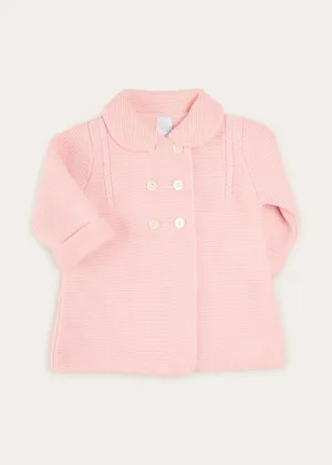 Knitted Double Breasted Coat In Pink (6mths-2yrs)