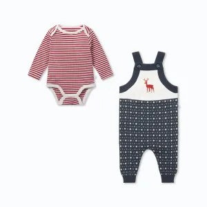 Knitted Reindeer Dungarees & Ribbed Bodysuit Outfit