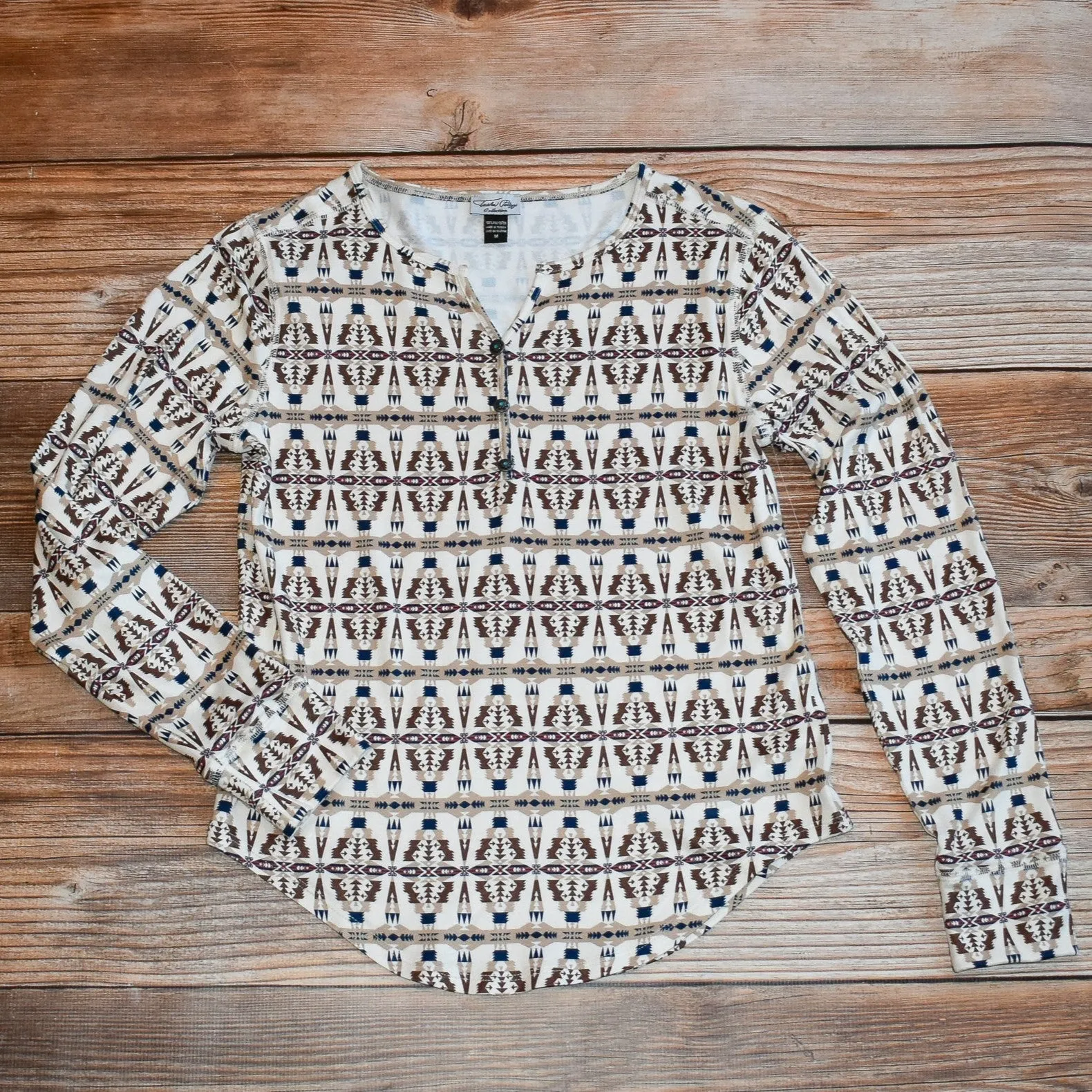 Ladies Kennedy Henley Shirt featuring a Frontier Aztec Blaket Print