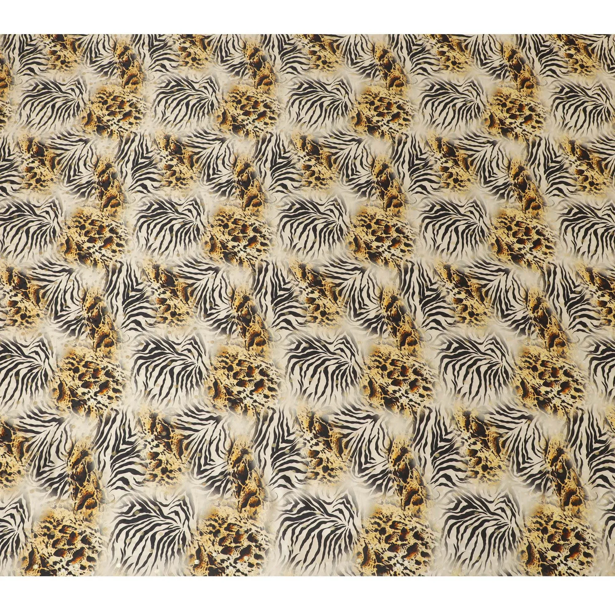 Light gold Premium pure silk satin fabric with multicolor print in animal skin design-D17065