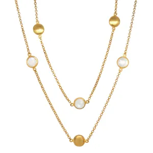 Long Gold Vermeil & Moonstone Station Necklace - "White Star"