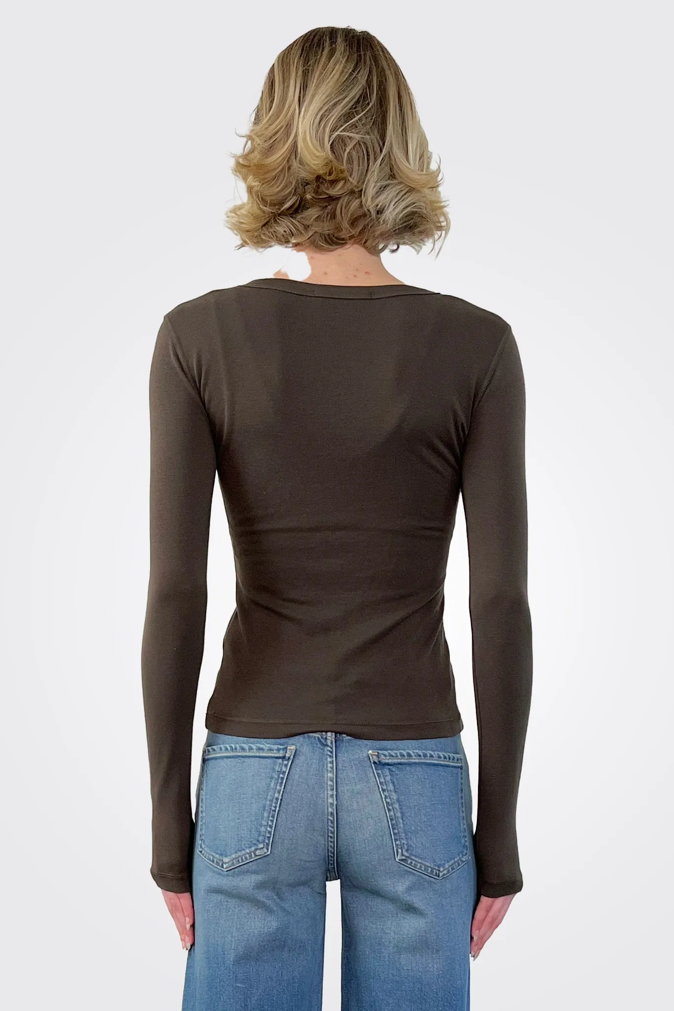 Luxe Long Sleeve V Neck - Chocolate