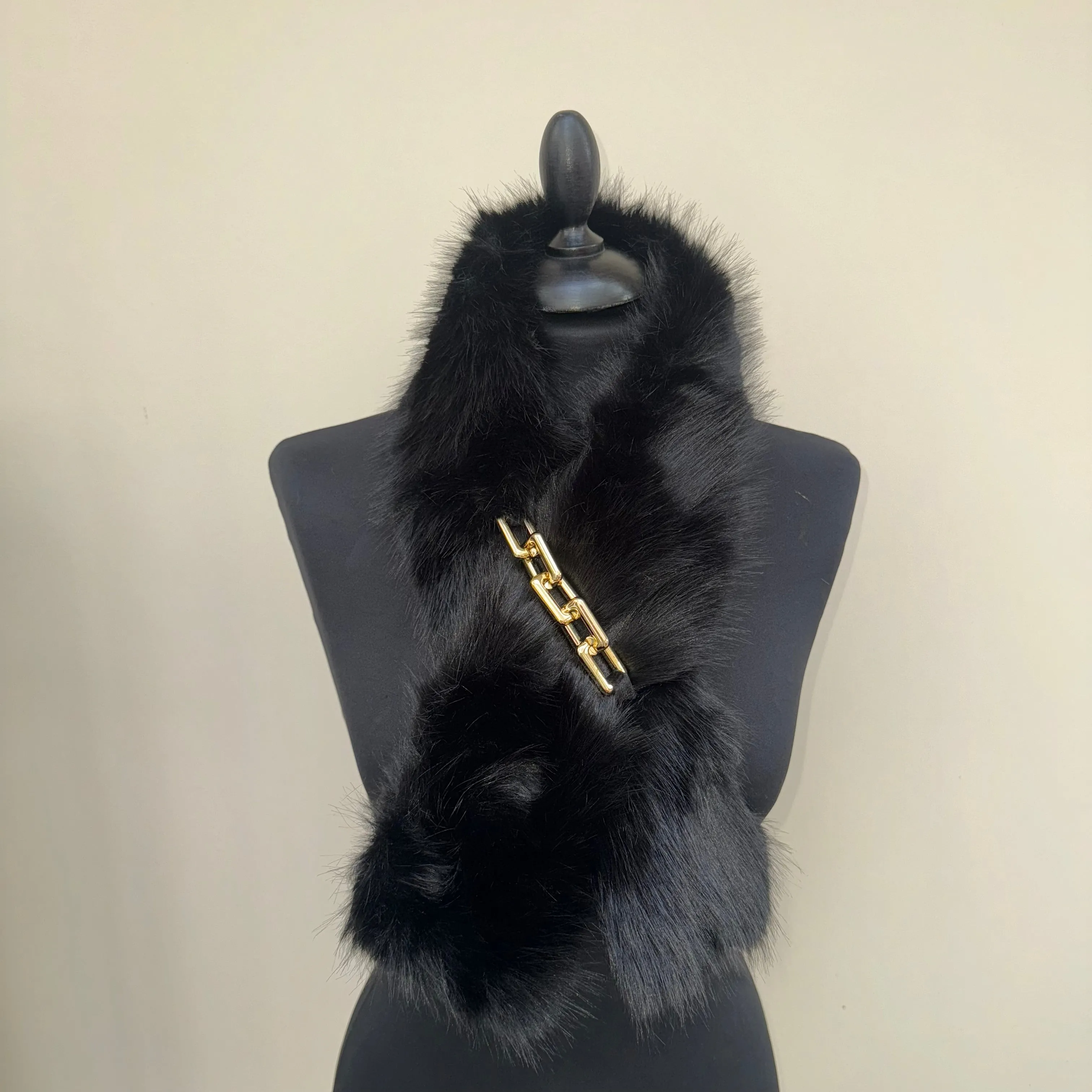 Malissa J Fur Collar Scarf with Gold Chain Strap