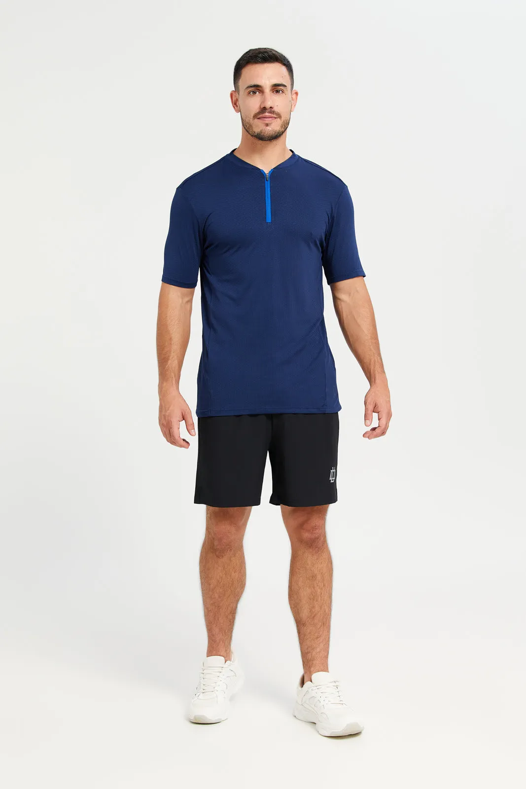 Men Navy Plain Active Henley T-Shirt