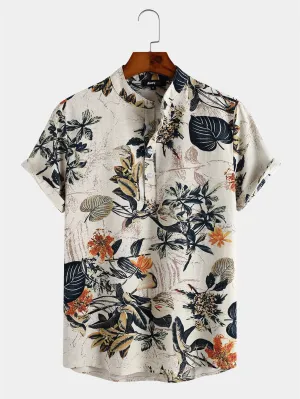 Mens Floral & Plant Pullover Hawaiian Vacation Henley