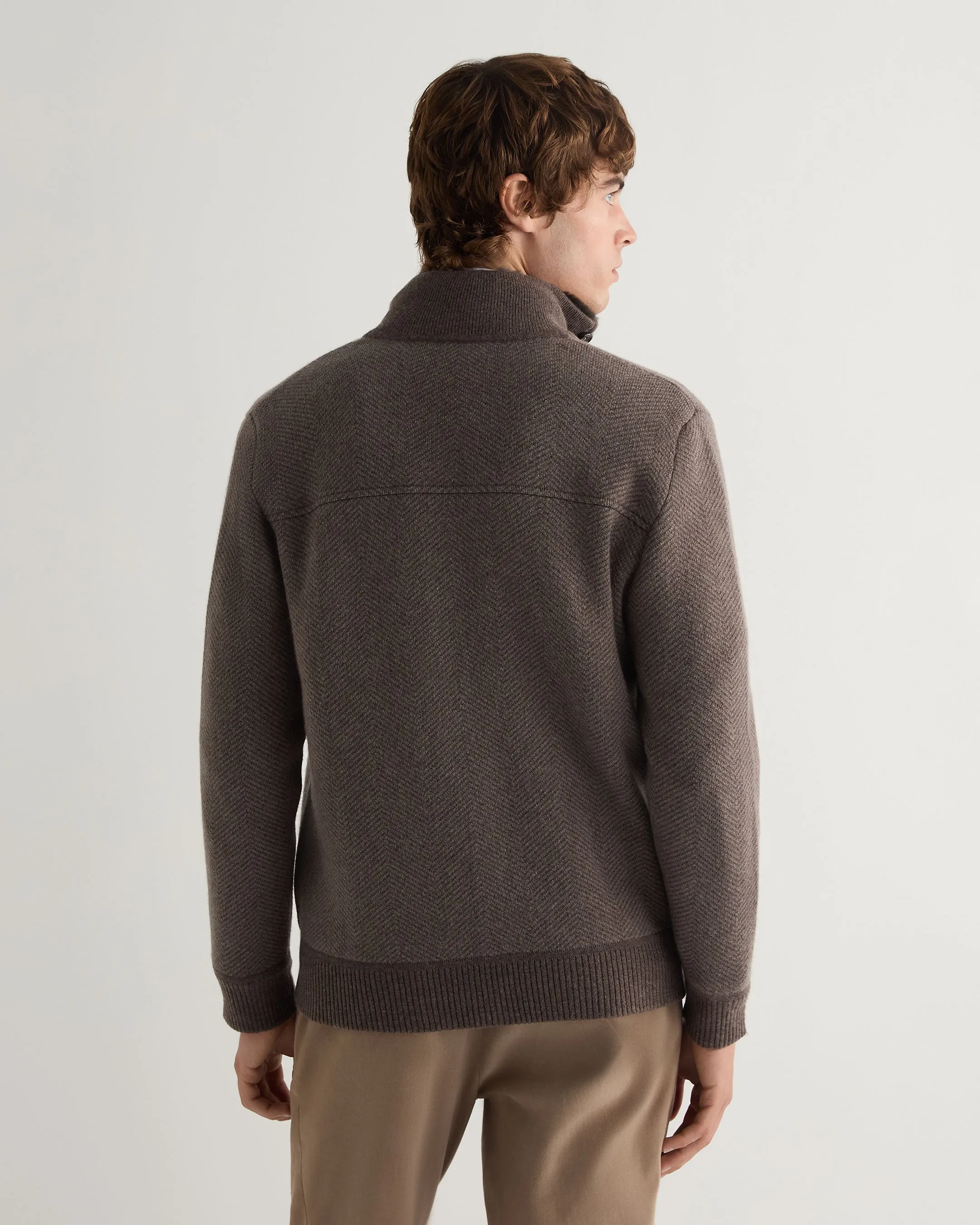 Men's Herringbone Cashmere Jacket Biscotti Brown