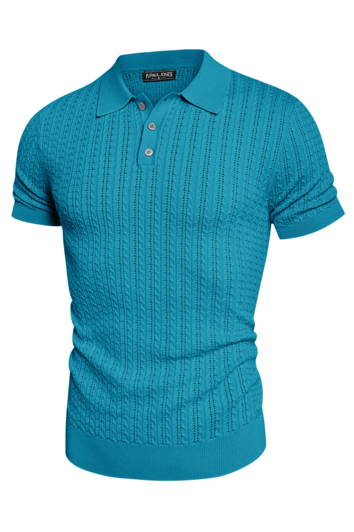 Mens Knit Polo Shirt Short Sleeve Hollow Out Knit Shirt Texture Knitted Polo