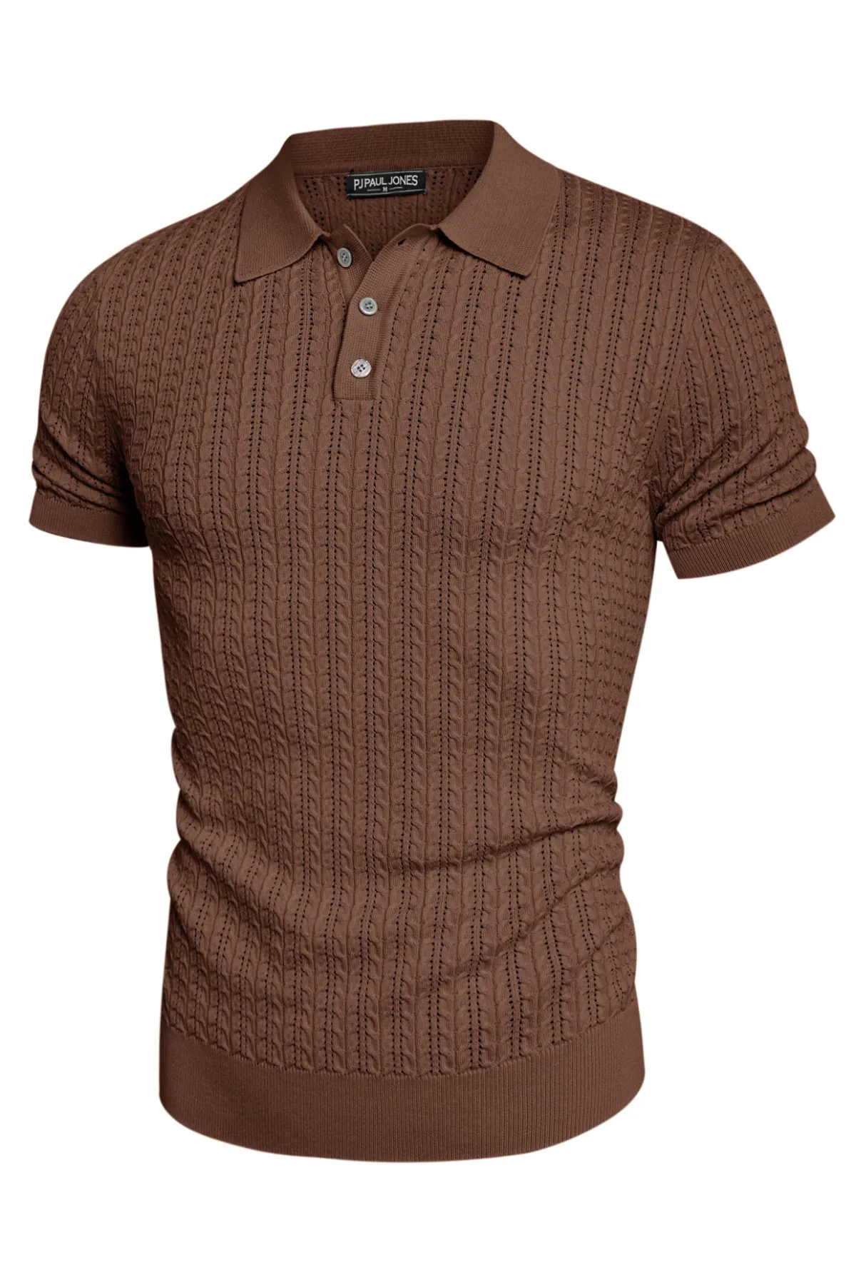 Mens Knit Polo Shirt Short Sleeve Hollow Out Knit Shirt Texture Knitted Polo