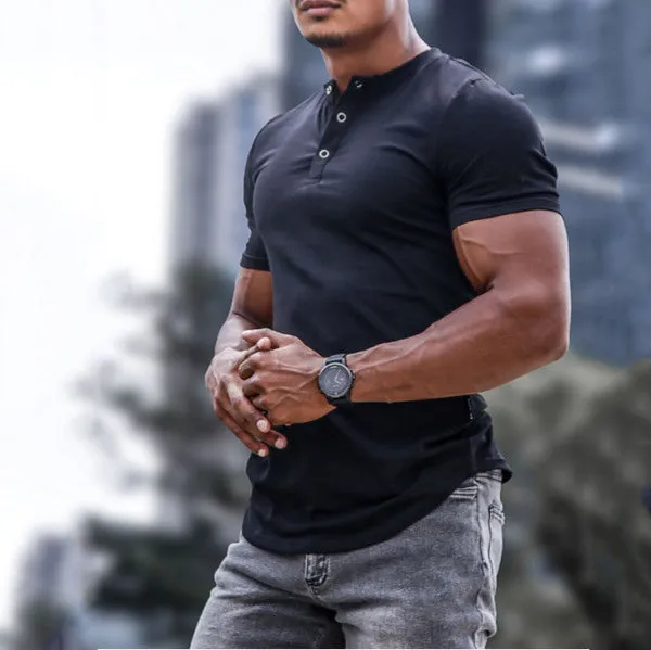 Men’s Spring/Summer Henley Stretch Slim T-Shirt | K5E5