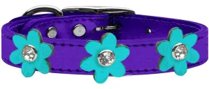 Metallic Flower Leather Collar Metallic Purple With Metallic Orange Flowers Size 14