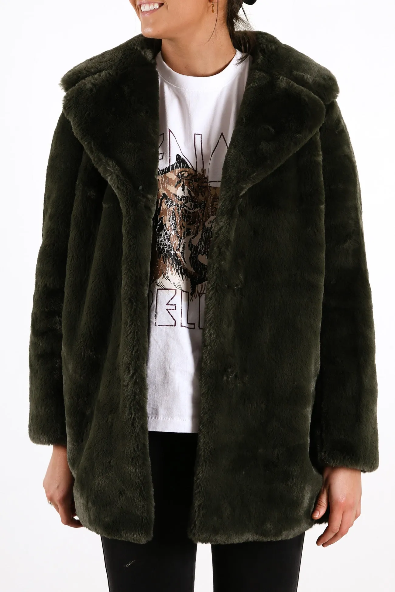 Minimalist Faux Fur Jacket Forest