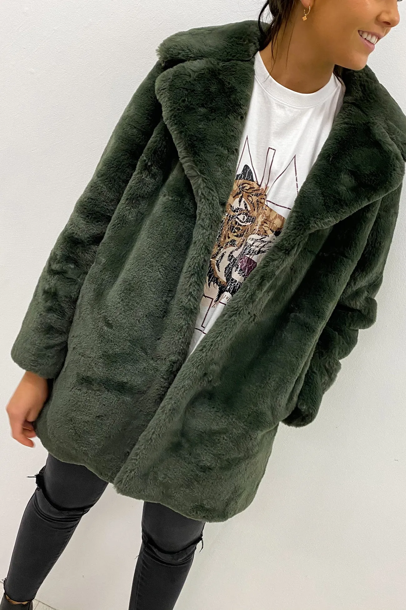 Minimalist Faux Fur Jacket Forest