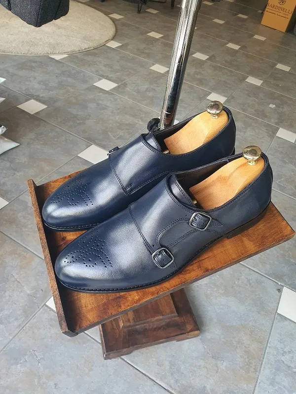 Navy Blue Double Monk Strap for Men by GentWith | Worldwide Shipping