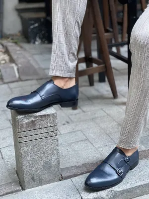 Navy Blue Double Monk Strap for Men by GentWith | Worldwide Shipping