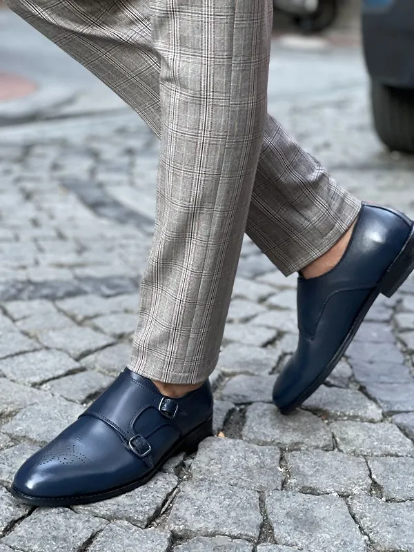 Navy Blue Double Monk Strap for Men by GentWith | Worldwide Shipping