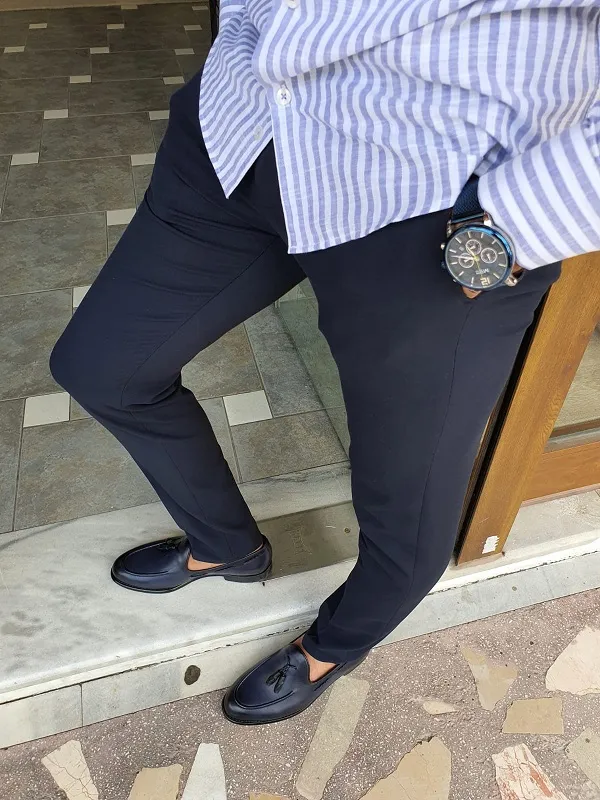 Navy Blue Slim Fit Pants for Men by GentWith.com | Worldwide Shipping