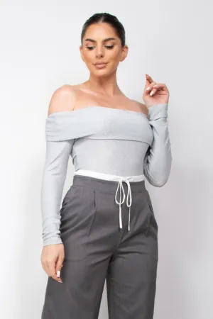 Off Shoulder Shiny Bodysuit