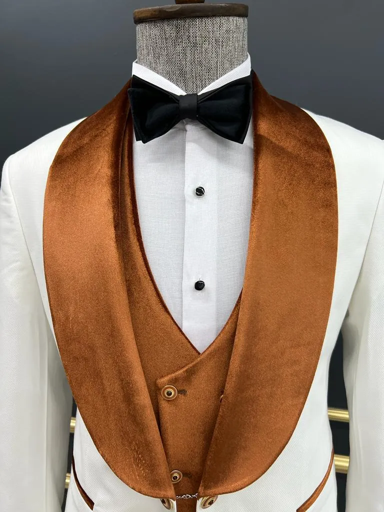 Orange and White Slim Fit Shawl Lapel Tuxedo for Men by GentWith.com