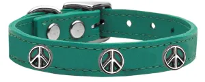 Peace Sign Widget Genuine Leather Dog Collar Jade 18