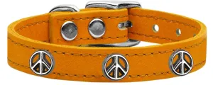 Peace Sign Widget Genuine Leather Dog Collar Mandarin 12