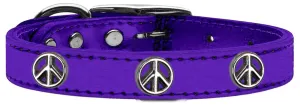 Peace Sign Widget Genuine Metallic Leather Dog Collar Purple 12