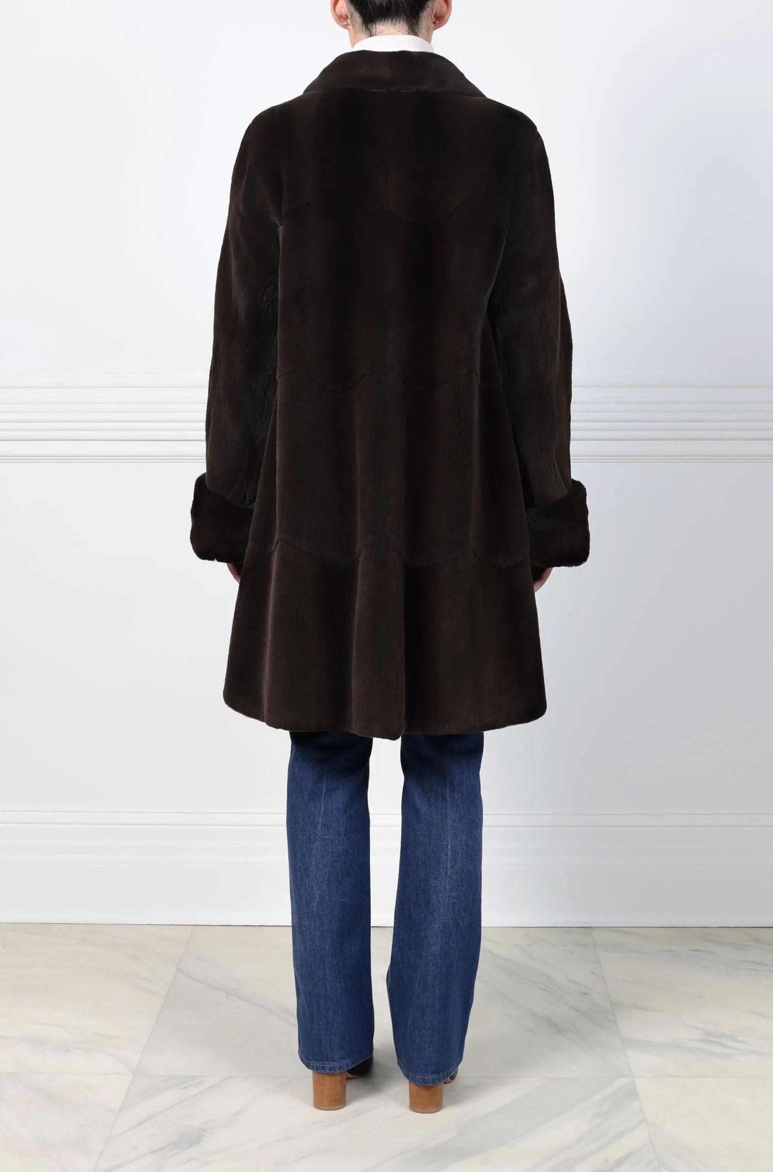 Plucked Chocolate Wing Collar Mink Coat