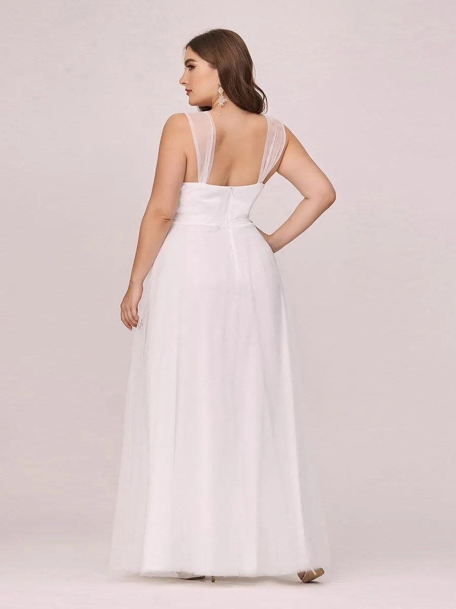 Plus Size Cap Sleeves Simple Tulle Wedding Dress