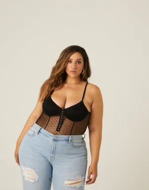 Plus Size Mesh Hook and Eye Bodysuit