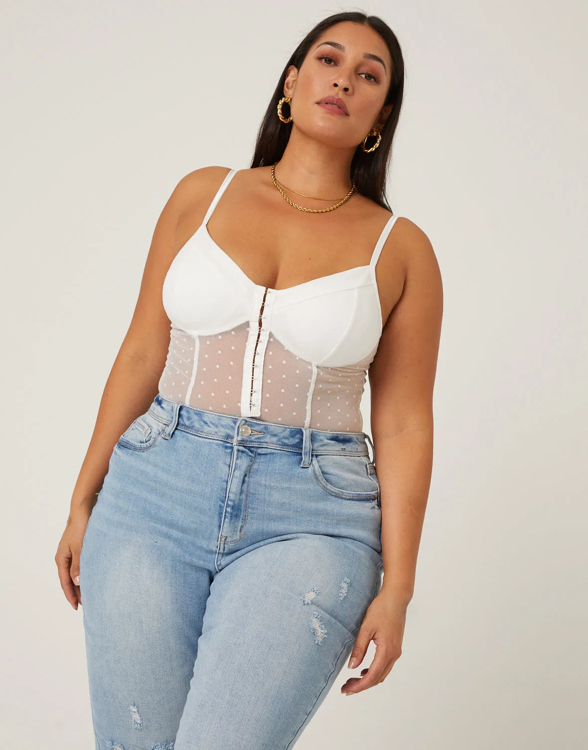 Plus Size Mesh Hook and Eye Bodysuit