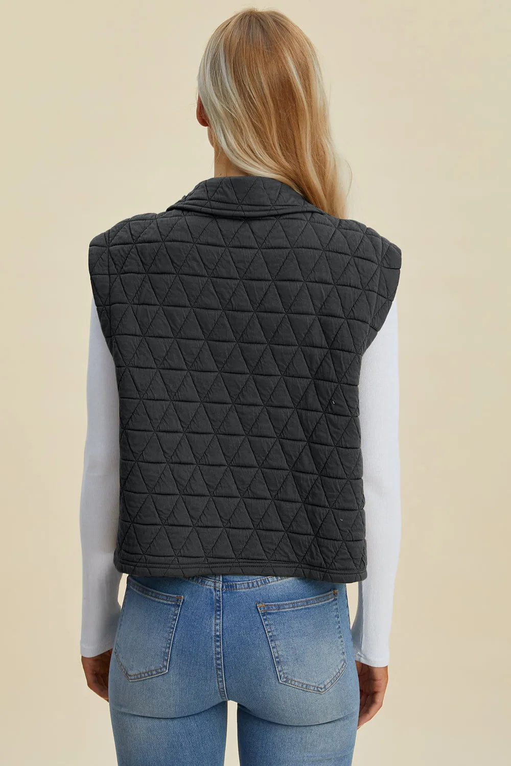 Pocketed Texture Snap Down Vest Coat