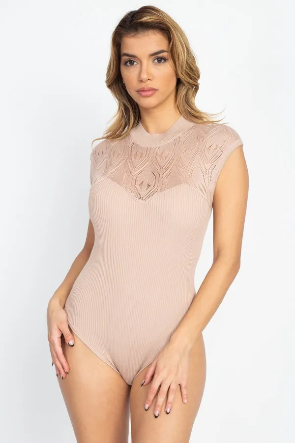 Pointelle Knit Mock Neck Bodysuit