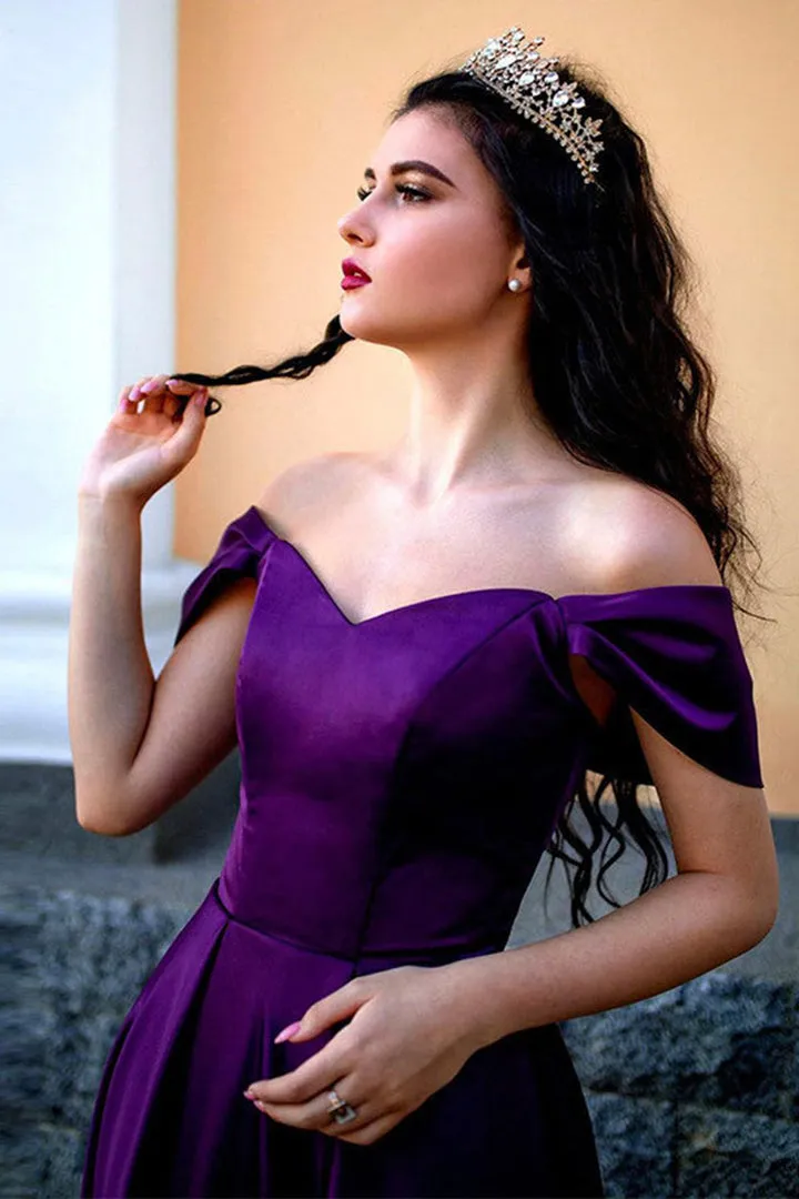 Purple satin long A-line prom dress evening dress    fg26