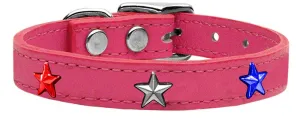 Red, White And Blue Star Widget Genuine Leather Dog Collar Pink 22