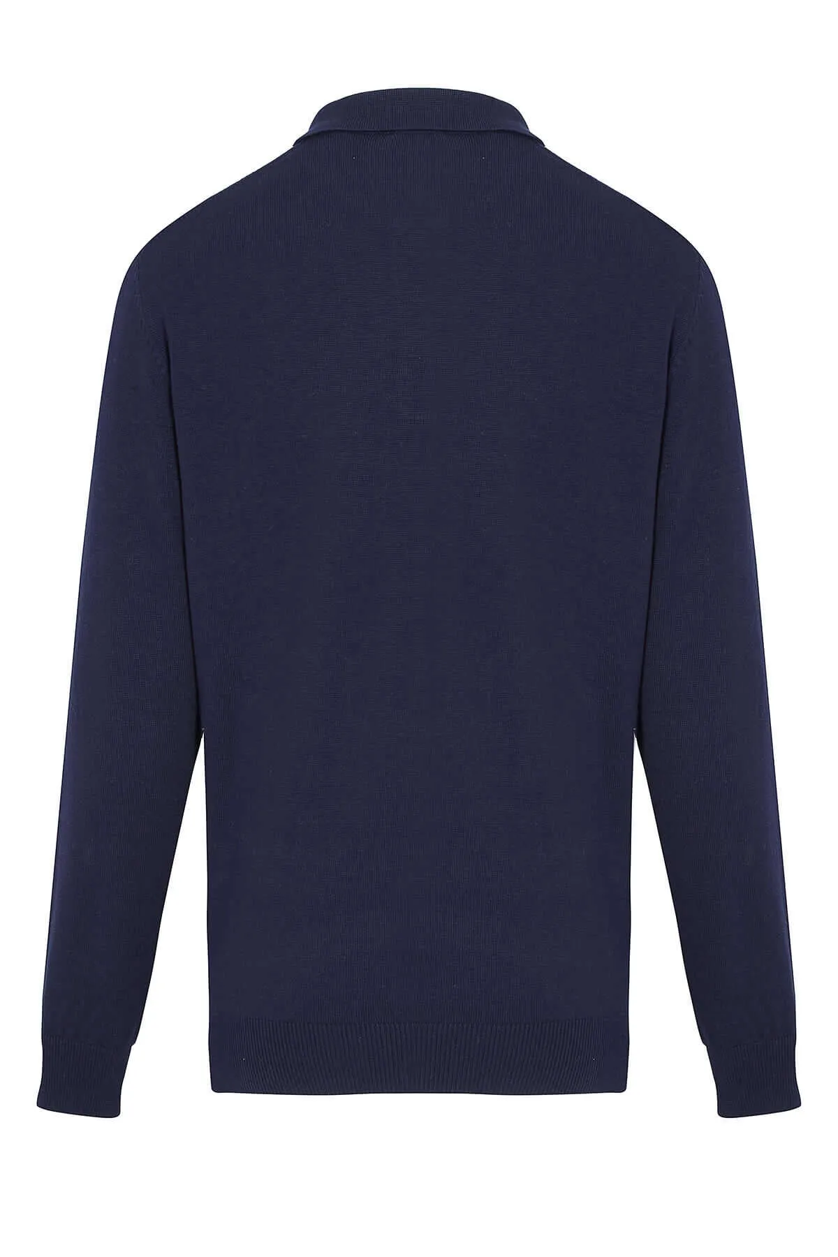 Regular Fit Cable Knit Cotton Blend Navy Polo Sweater