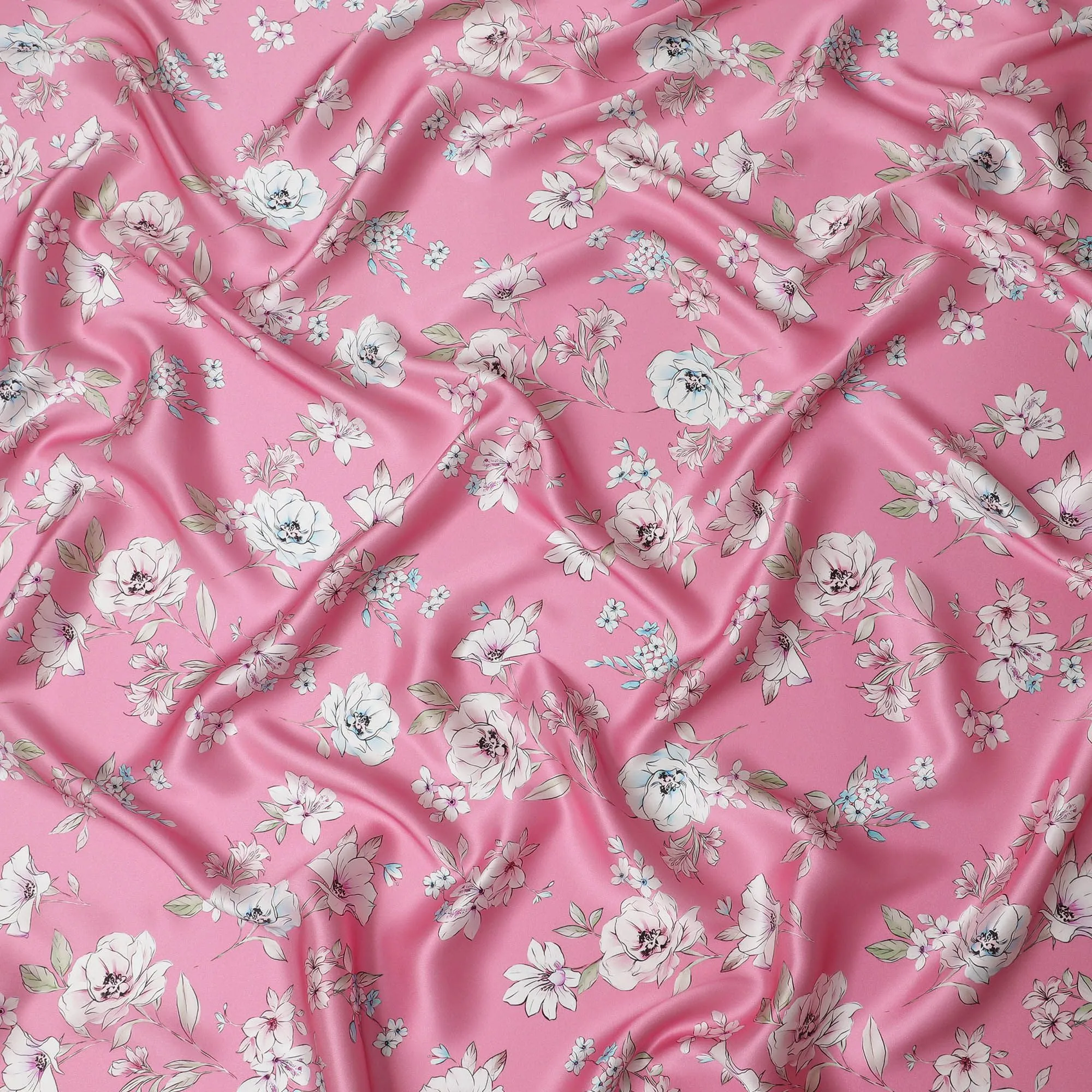 Rose Garden Silk Satin Fabric - Italian-Made, 140cm Wide - Purchase Premium Fabrics Online-D18318