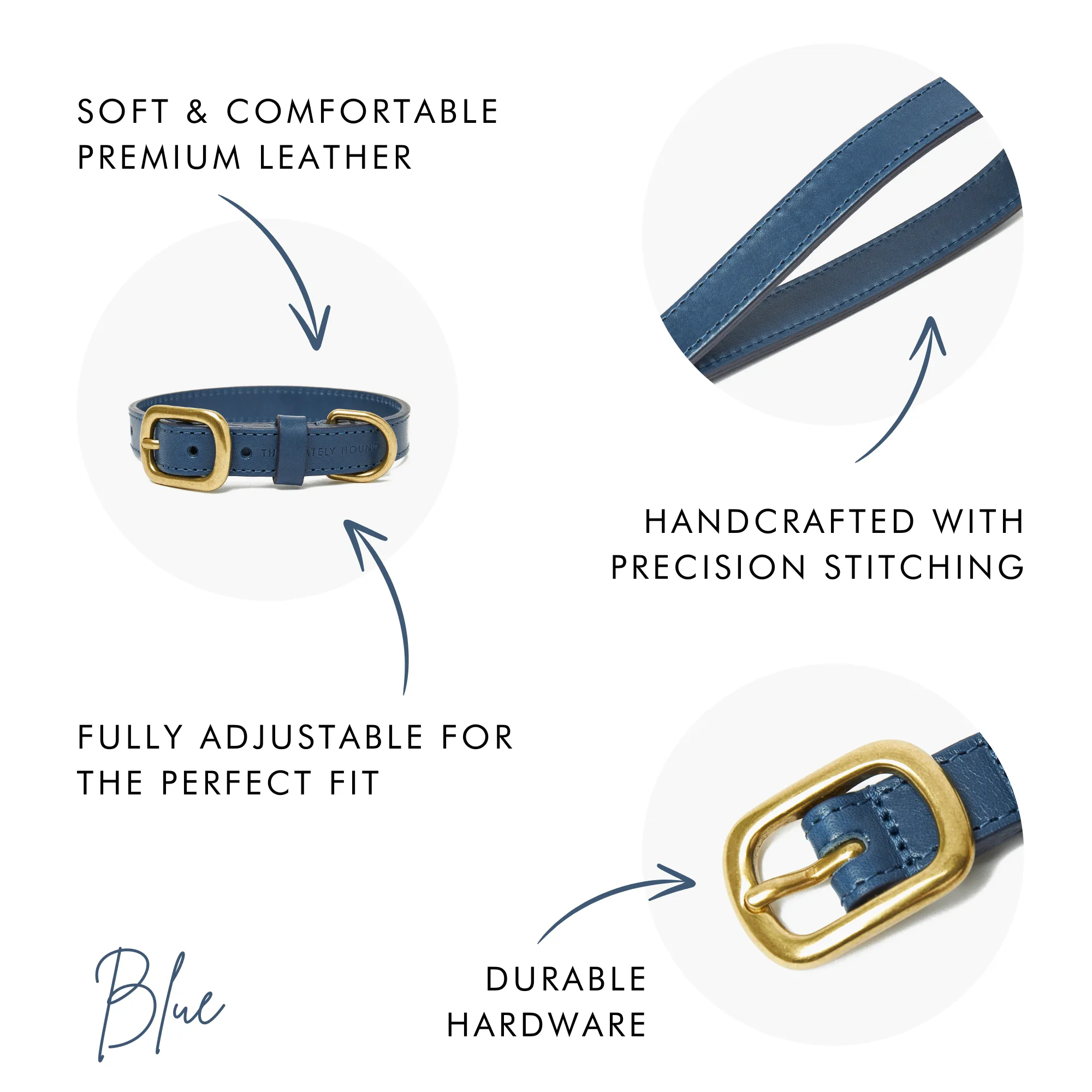 Sapphire Blue Leather Dog Collar – Luxury for Your Pet