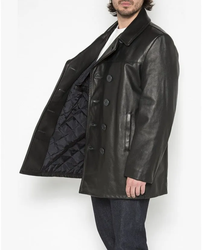 SCHOTT BLACK LEATHER PEACOAT