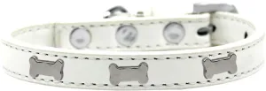 Silver Bone Widget Dog Collar White Size 14