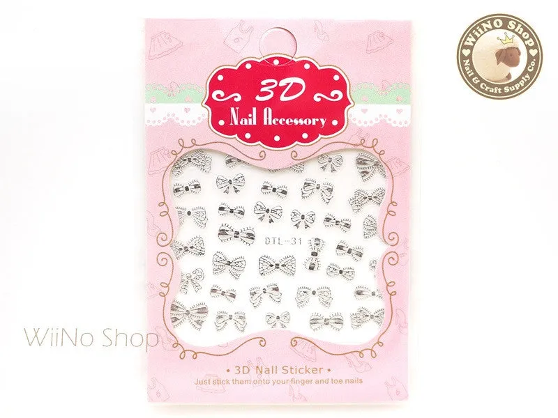 Silver Bow Nail Art Sticker - 1 pc (DTL-31S)