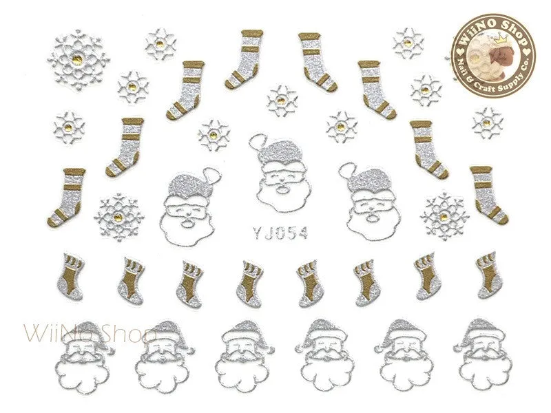 Silver Gold Christmas Stocking and Santa Nail Art Sticker - 1 pc (YJ054)