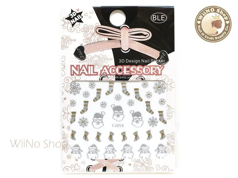 Silver Gold Christmas Stocking and Santa Nail Art Sticker - 1 pc (YJ054)