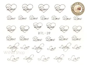 Silver Love Heart Nail Art Sticker - 1 pc (DTL-39S)