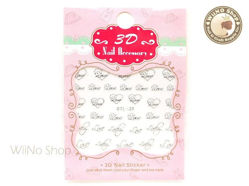 Silver Love Heart Nail Art Sticker - 1 pc (DTL-39S)