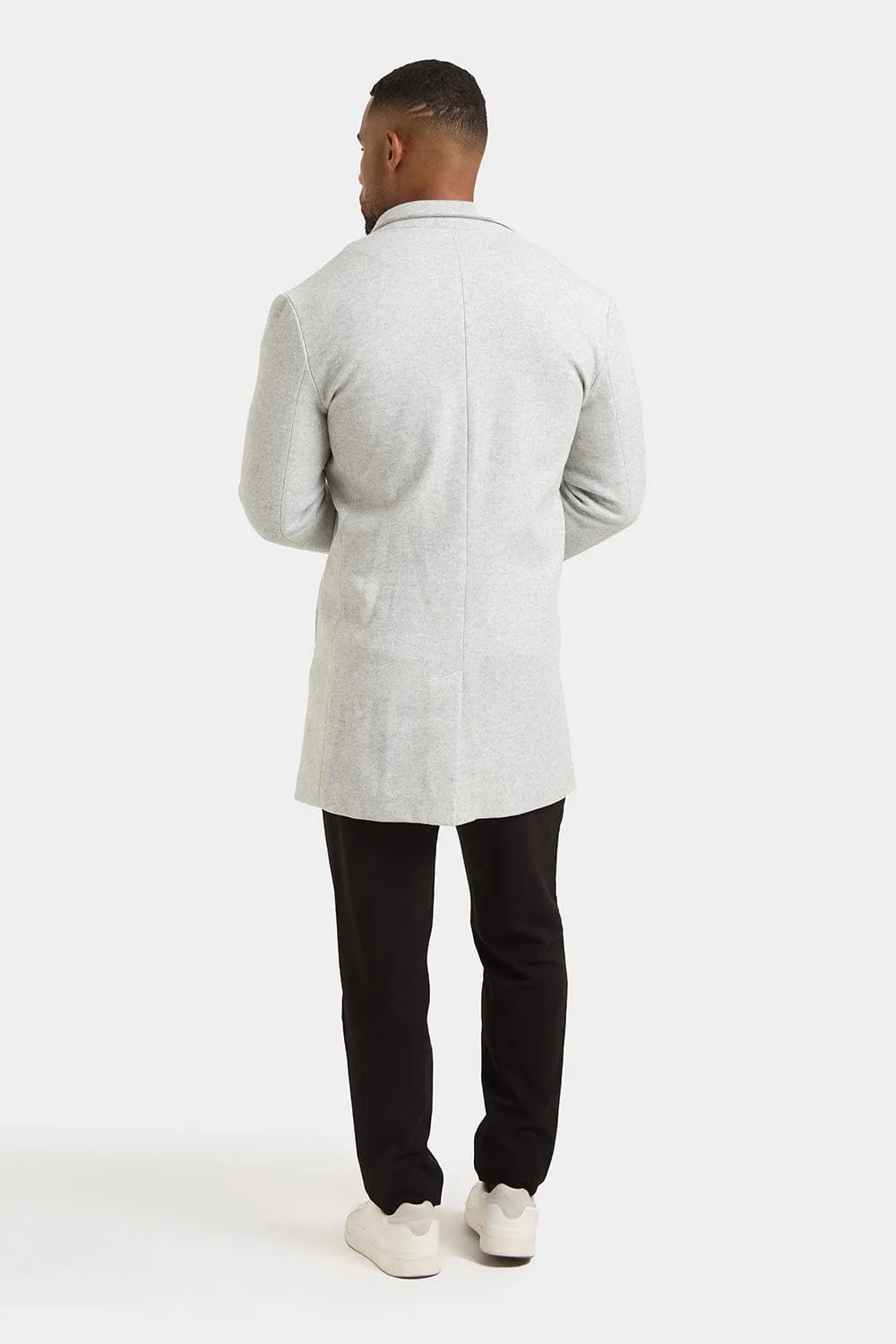 Single Breasted Overcoat in Pale Grey