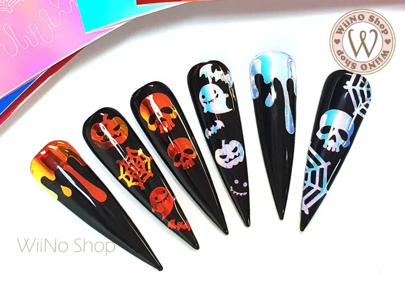 Skull Halloween Opal Holographic Adhesive Nail Art Sticker - 1 pc