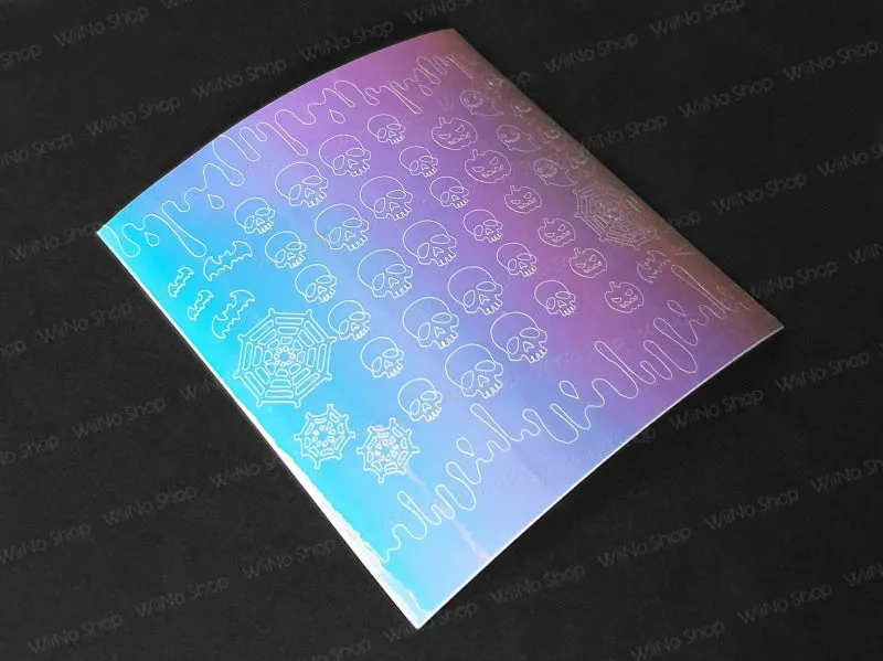 Skull Halloween Opal Holographic Adhesive Nail Art Sticker - 1 pc